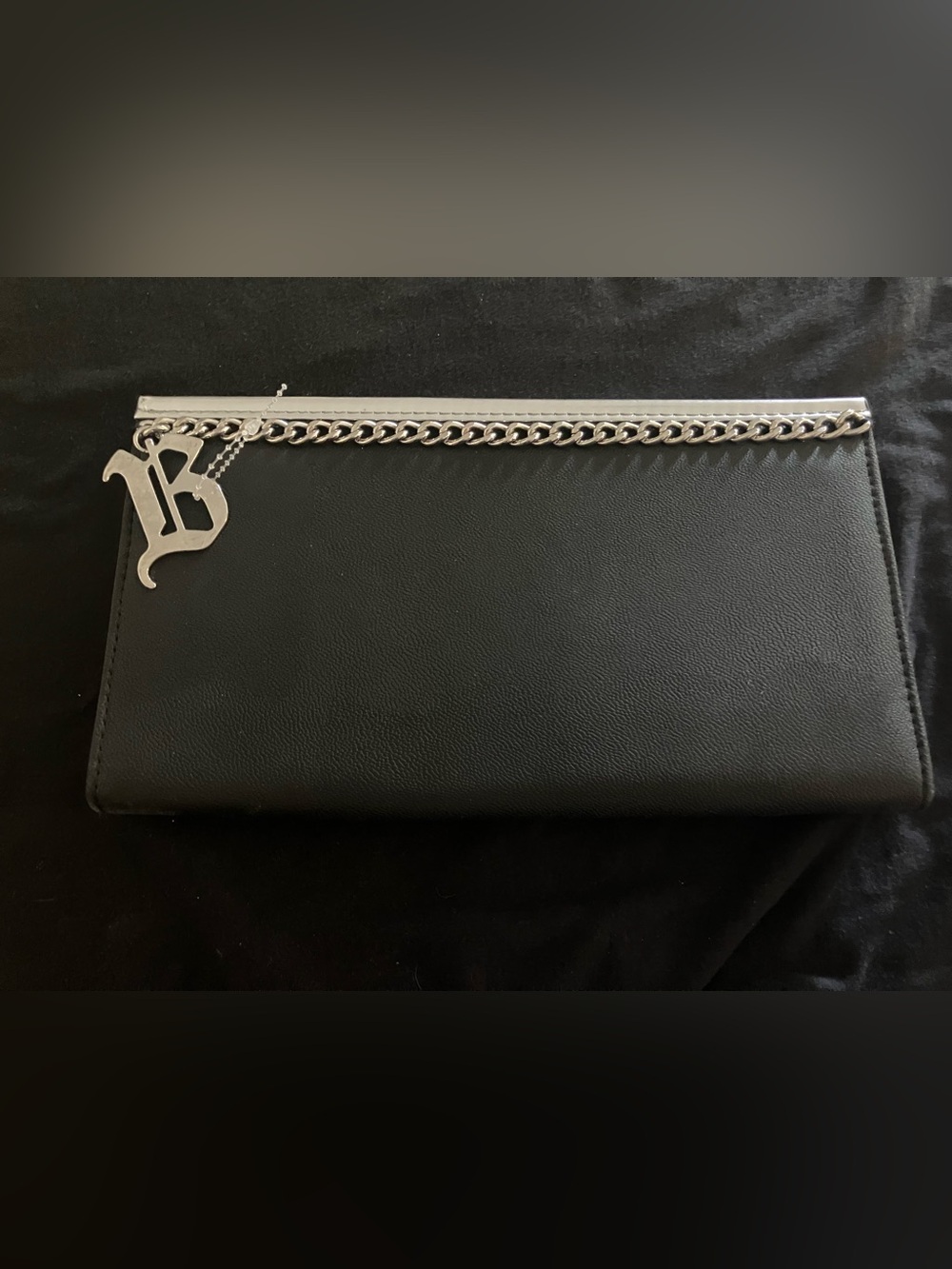 Paco Rabanne Black Evening Clutch with Silver Chain Detail